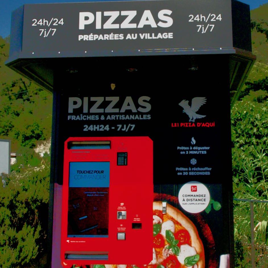Distributeur de pizza artisanales  24h/24 au rond point de Colomars rd 6202 La MAnda de Lei Pizza d'Aqui